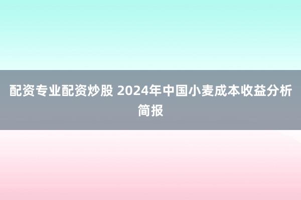 配资专业配资炒股 2024年中国小麦成本收益分析简报