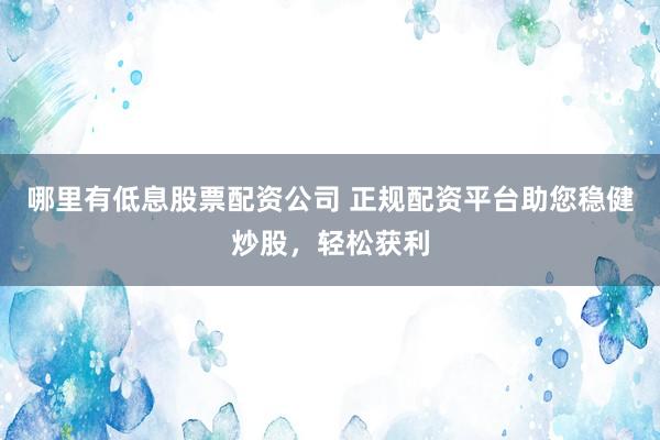 哪里有低息股票配资公司 正规配资平台助您稳健炒股，轻松获利